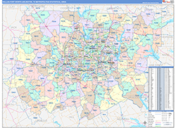 Dallas-Fort Worth-Arlington Metro Area Wall Map Color Cast Style 2026